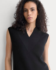 Relaxed V-Neck Midi Sweater Dress in Cotton Merino | Black