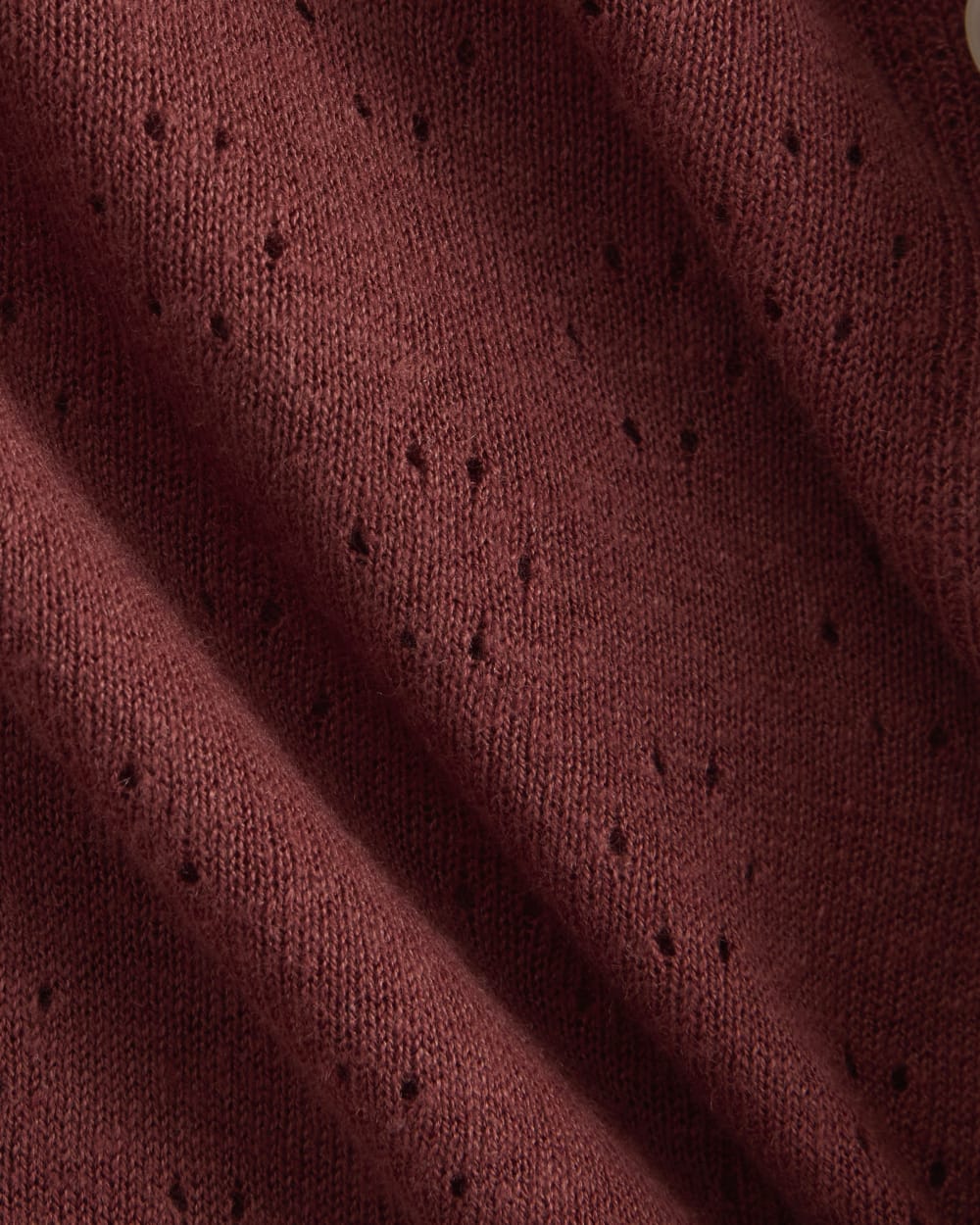Lace Trim Cardigan in Fine Linen | Henna Red