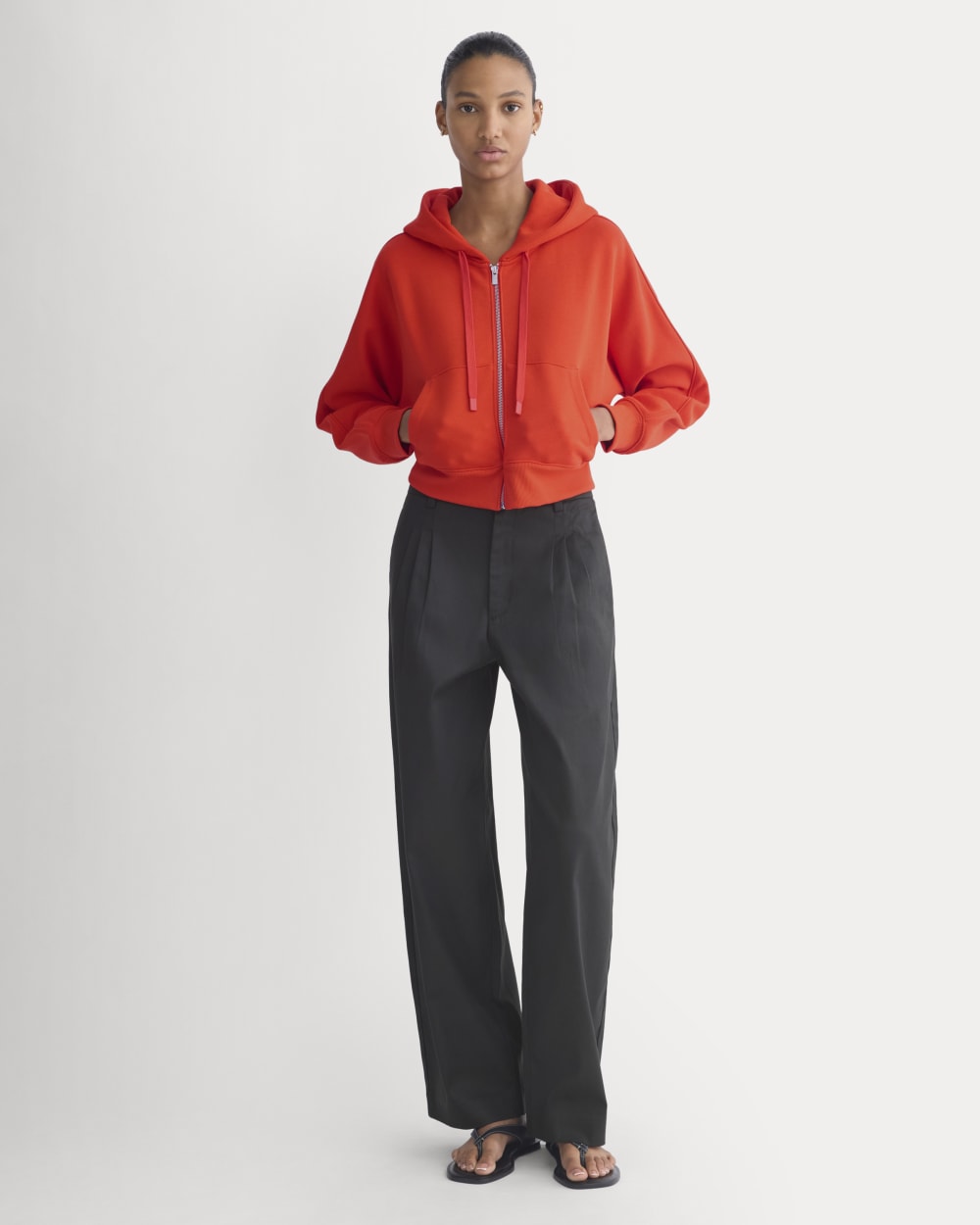 Luxe Fleece Full-Zip Cropped Hoodie | Fiery Red
