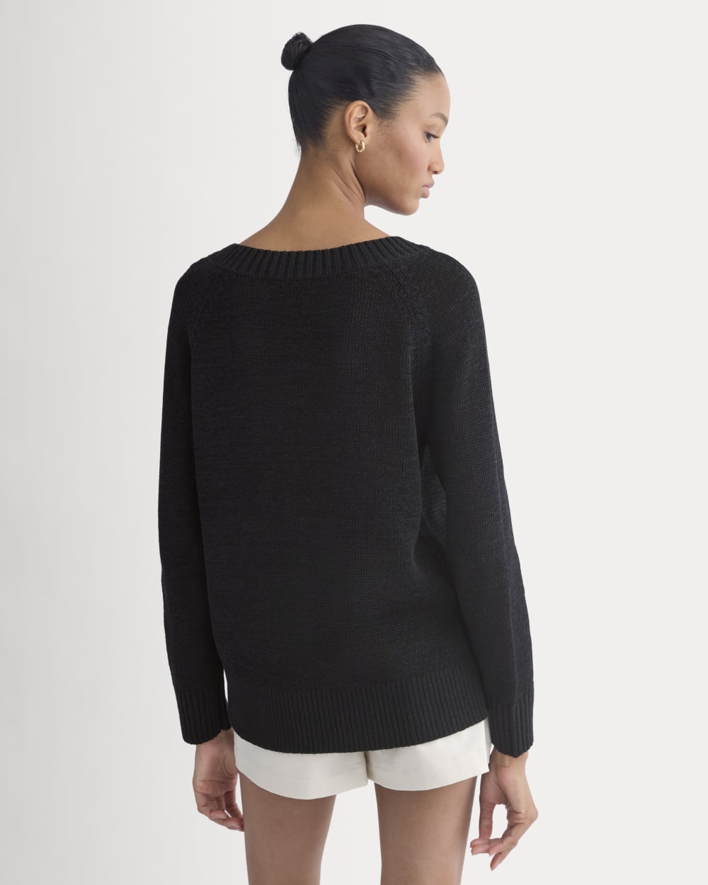 Wide-Neck Crew Sweater in Tape Yarn | Black