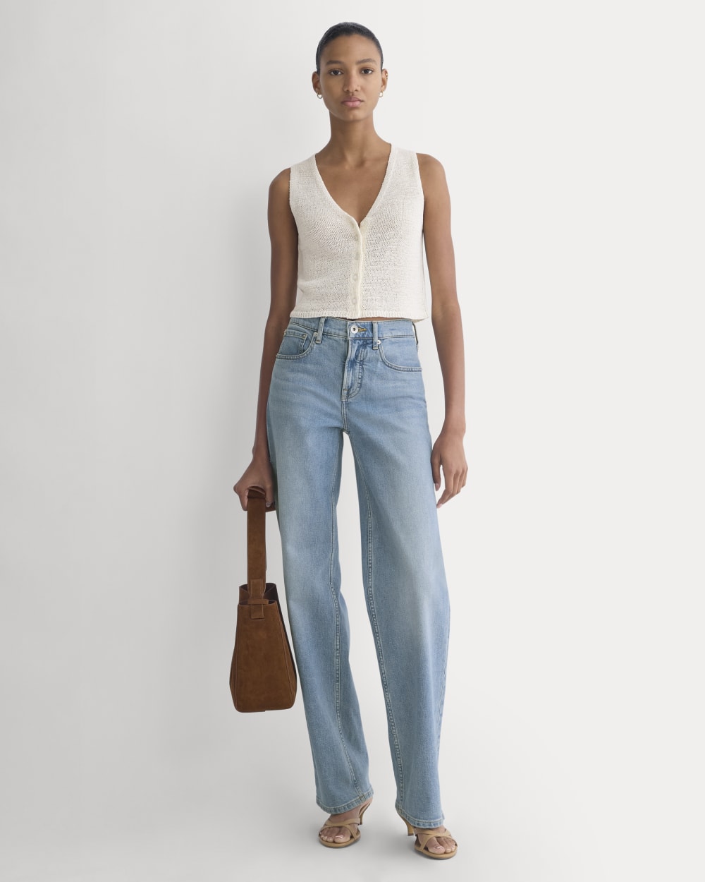 Button-Front Tank in Tape Yarn | Bone