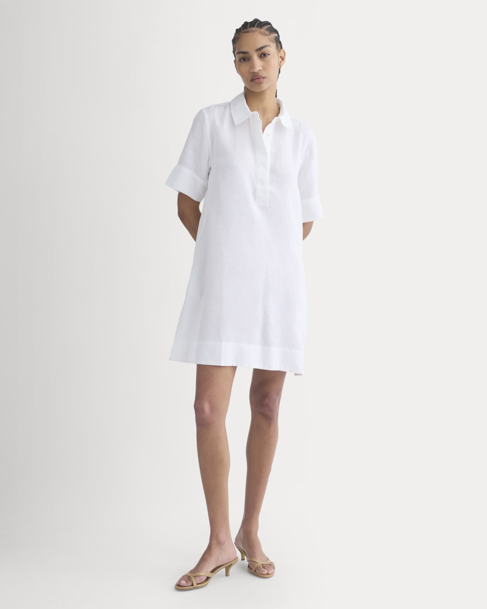 Mini Popover Shirtdress in Linen | White