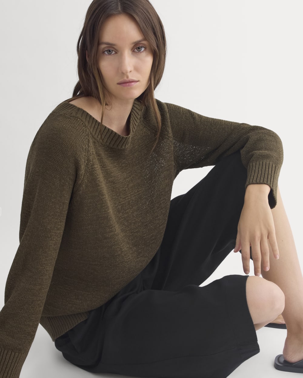 Wide-Neck Crew Sweater in Tape Yarn | Beech
