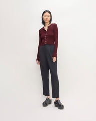 The Ribbed Cropped Cardigan | Burgundy