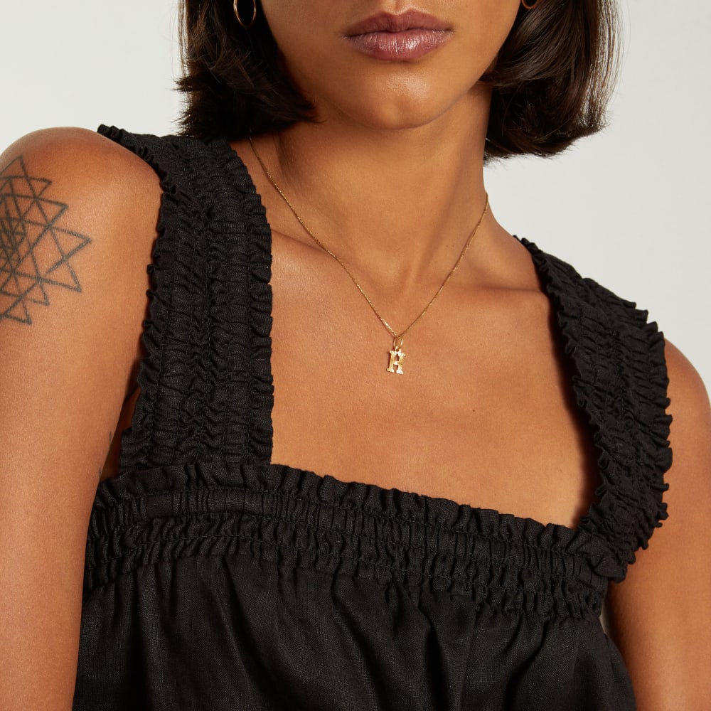 The Smocked Linen Cami | Black