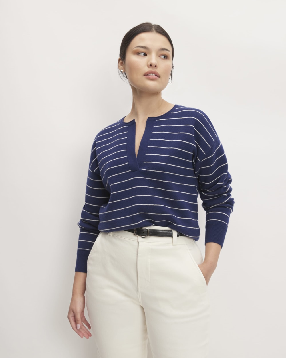 The Cotton-Merino Vintage Henley | Bright Navy / Canvas