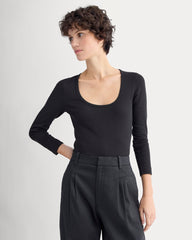 Luxe Rib Deep U-Neck Top | Black