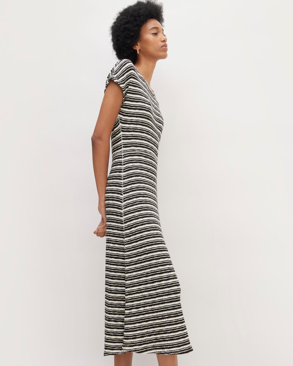 The Rib-Knit Cap-Sleeve Midi Dress | Bone / Black