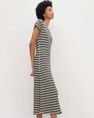 The Rib-Knit Cap-Sleeve Midi Dress | Bone / Black