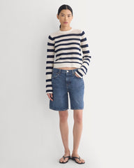 Open Knit Long-Sleeve Crew in Everyday Cotton | Canvas / Navy