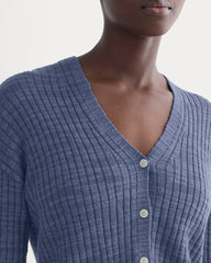 The Ribbed Cardigan in Cotton Linen | Indigo