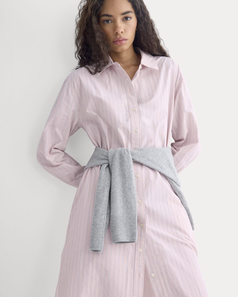 Midi Shirtdress in Ultrasoft Cotton | Burnished Lilac/Gardenia