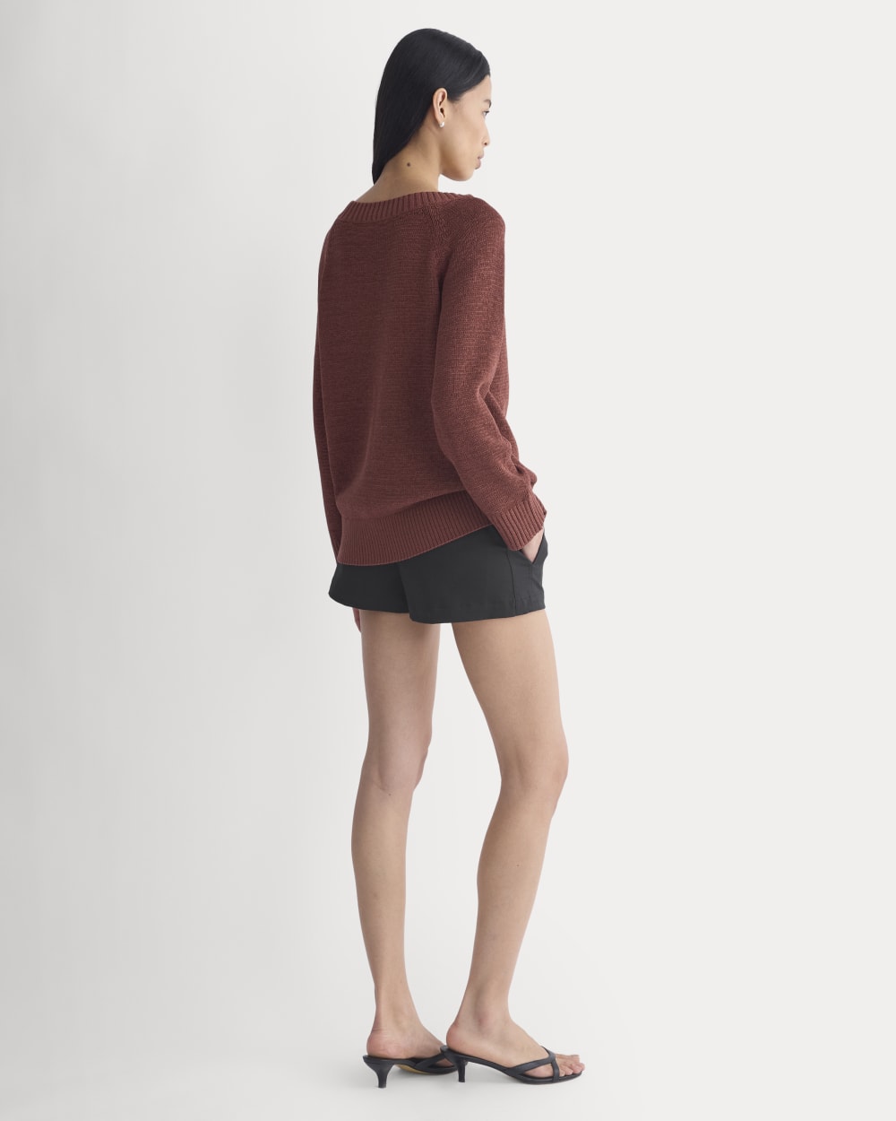 Wide-Neck Crew Sweater in Tape Yarn | Henna Red