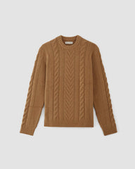 The Felted Merino Cable-Knit Crew | Deep Camel