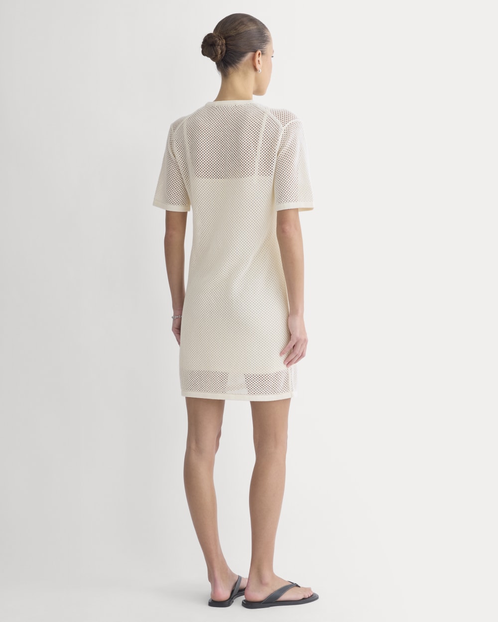 Mesh-Knit Short-Sleeve Dress | Bone