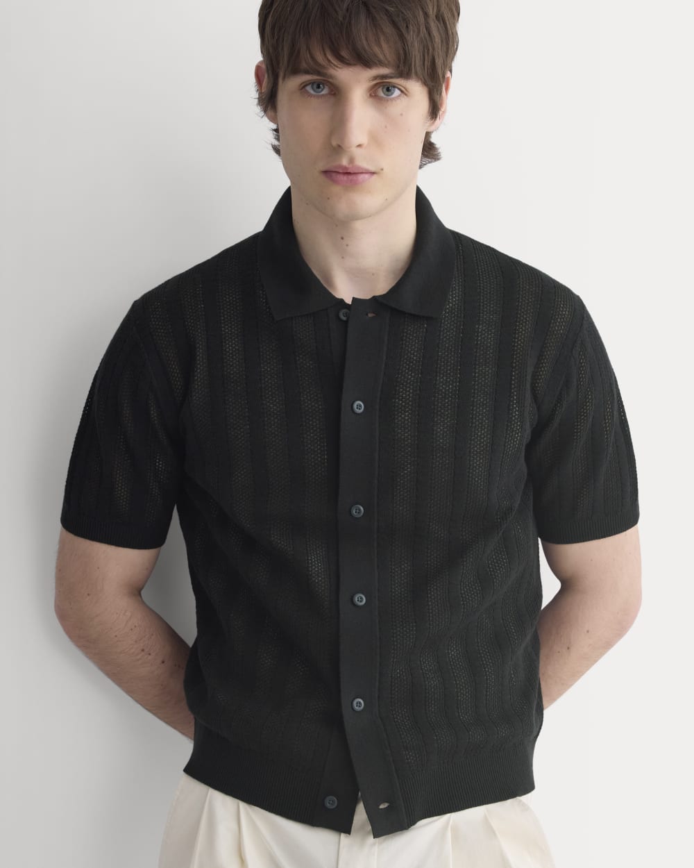 Textured Knit Resort Shirt | Black