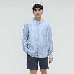 The Classic Shirt in Linen | White / Blue