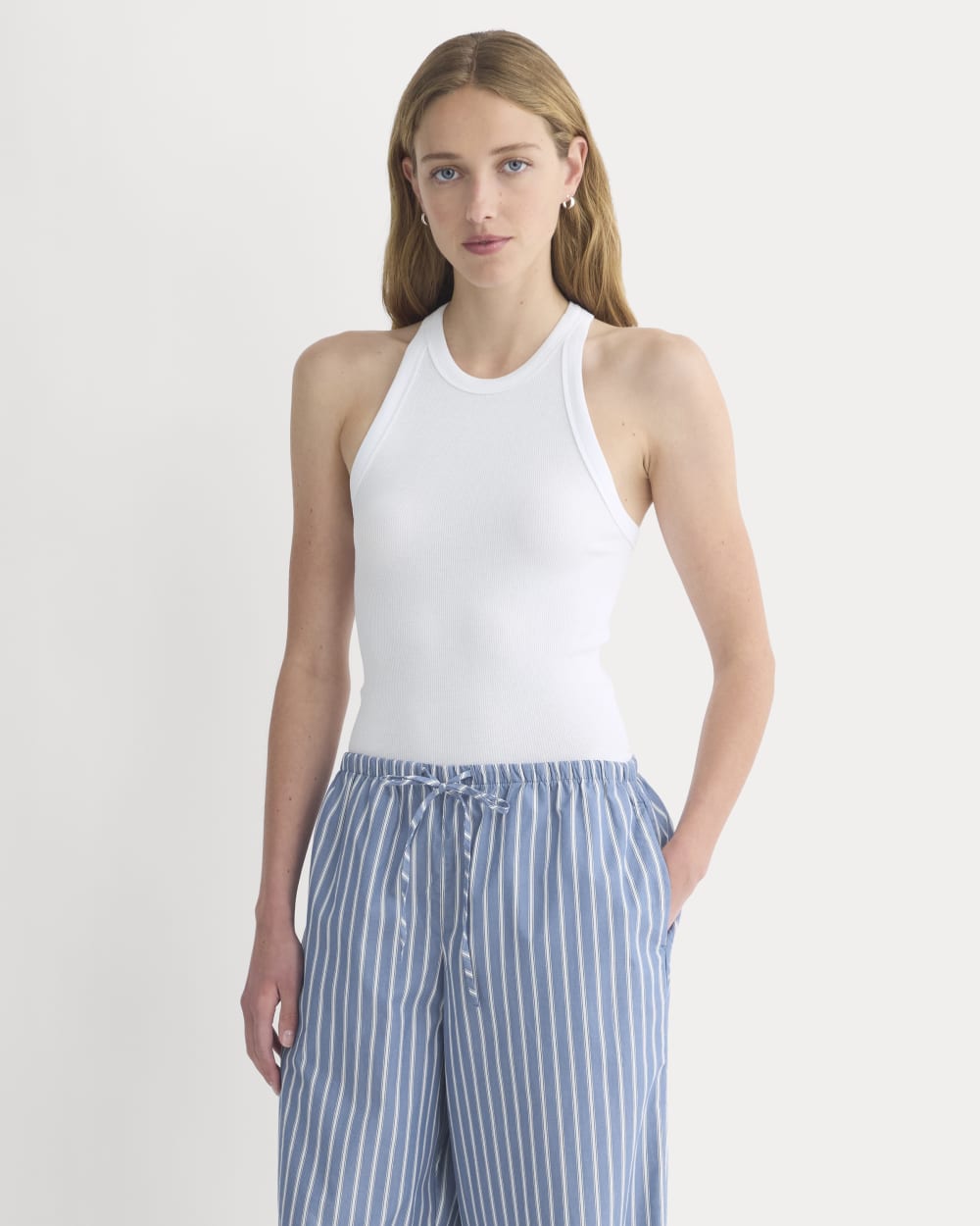 Wide-Leg Drawstring Pant in Washed Poplin | Dutch Blue / Bone