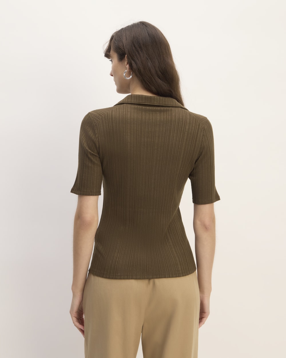 The Rib Soft Knit Open Collar Polo | Cocoa