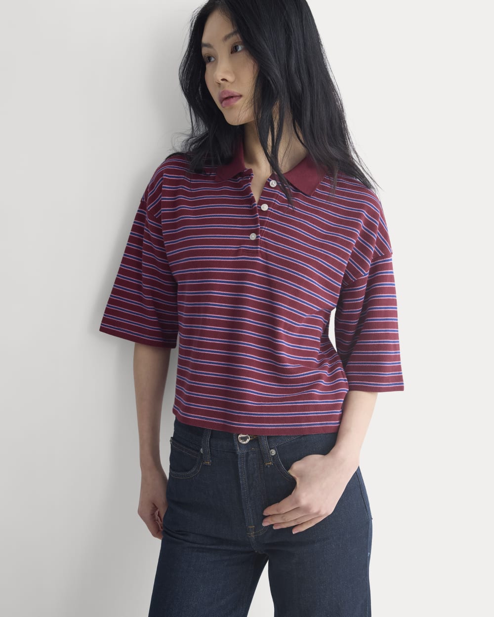 Pique Boxy Polo | Pomegranate/Heather Rose/Estate Blue