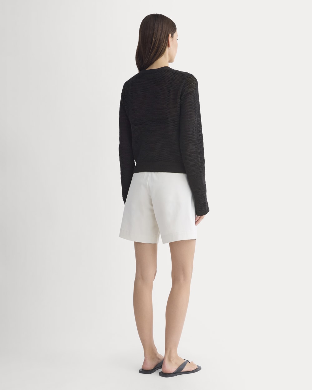 Open Knit Long-Sleeve Crew in Everyday Cotton | Black