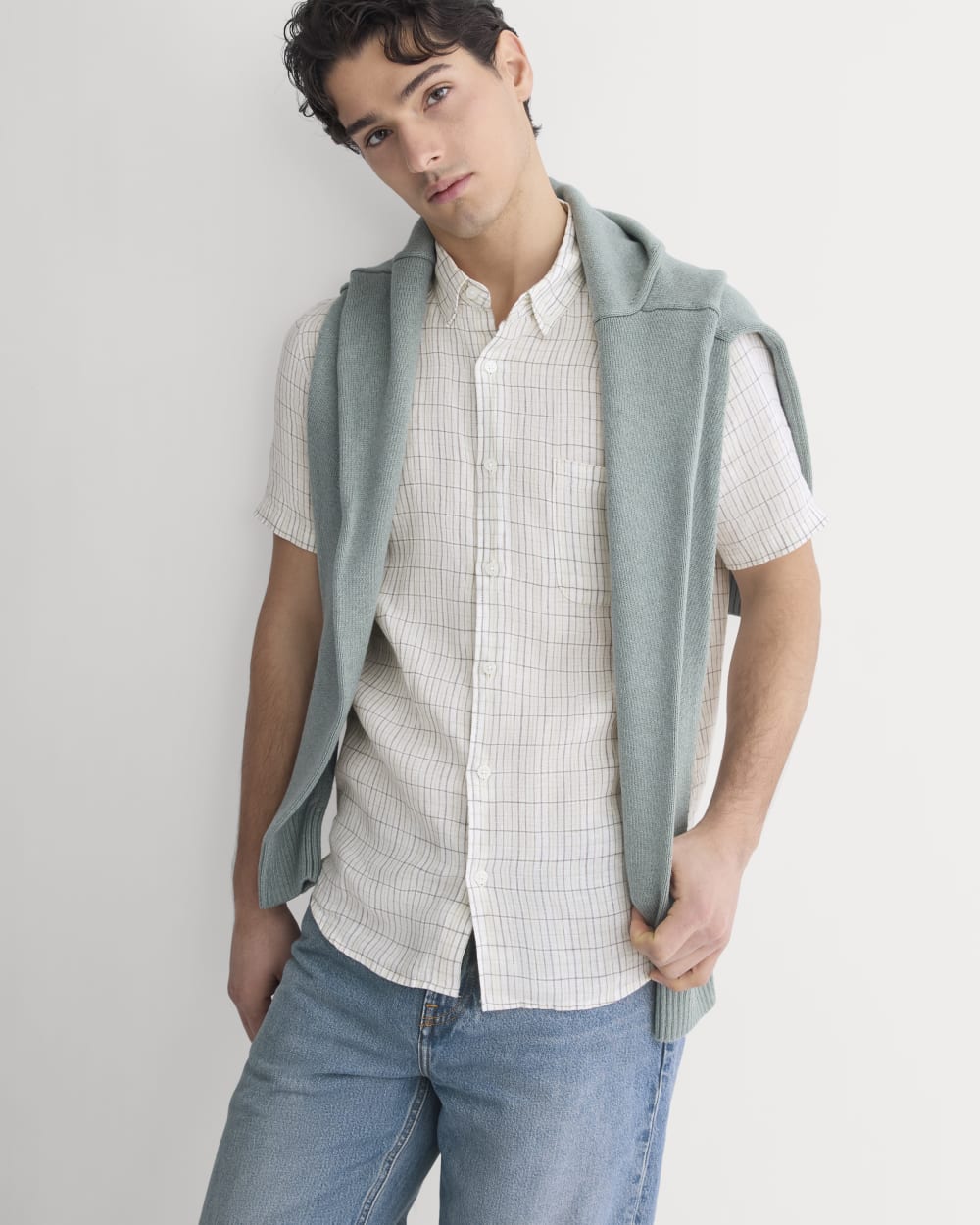 The Classic Short-Sleeve Shirt in Linen | Bone Plaid