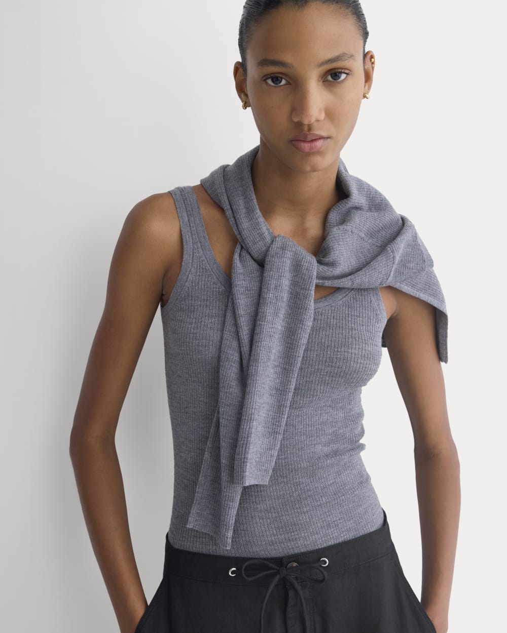 The Light Ribbed Cami in Ultrasoft Merino | Heather Mid Grey