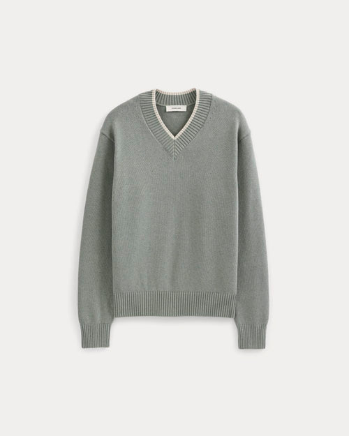 Relaxed V-Neck Sweater in Everyday Cotton | Heathered Lilypad