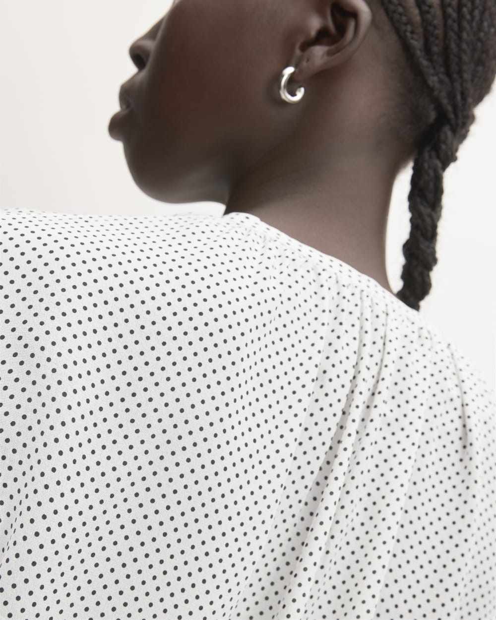 The Washable Clean Silk Shirred Blouse | Bone / Black Polka Dot