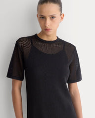 Mesh-Knit Short-Sleeve Dress | Black