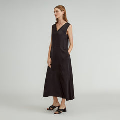The Satin V-Neck Maxi Dress | Black