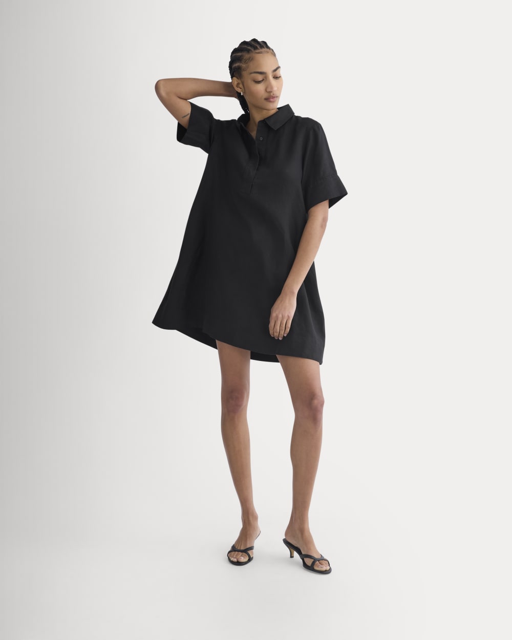 Mini Popover Shirtdress in Linen | Black
