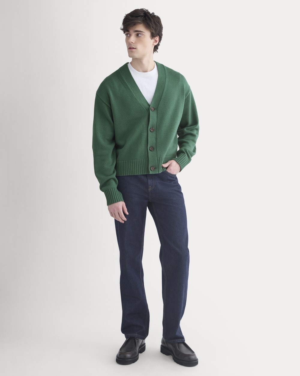 Cropped Cardigan in Everyday Cotton | Hunter Green
