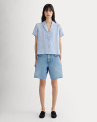 The Notch Shirt in Linen | Bluebell / Bone