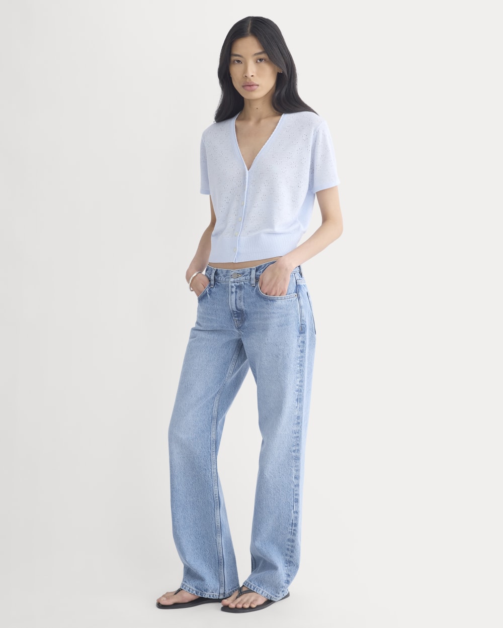 Lace Trim Cardigan in Fine Linen | Skywriting