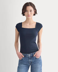 RetroSoft Cotton Square-Neck Tee | Navy