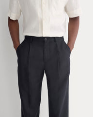 Soyeux Linen Pleated Trouser | Black