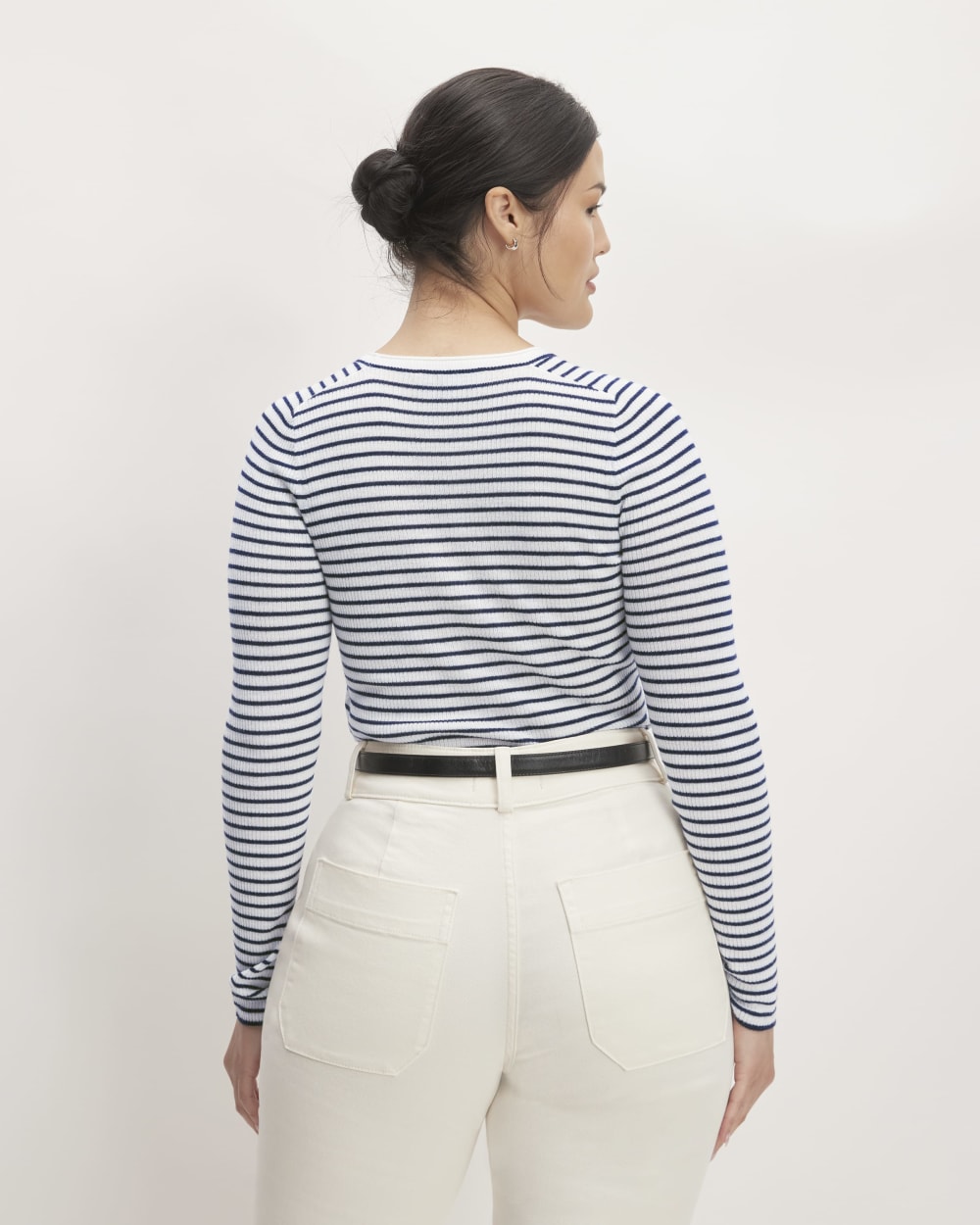 The Long-Sleeve Sweater Tee in Ultrasoft Merino | Bone/Navy