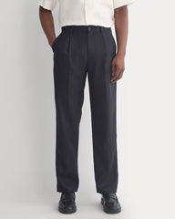 Soyeux Linen Pleated Trouser | Black