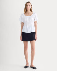 The Flutter-Sleeve Top in Stretch Linen | White