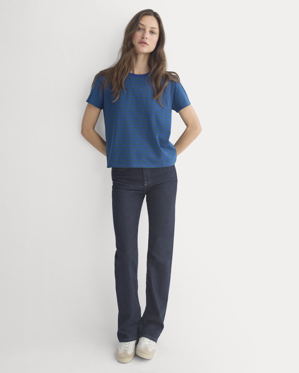 The Box-Cut Tee in Essential Cotton | Navy Peony/Dark Sea | No Pocket
