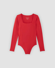 The Long-Sleeve Supima® Square-Neck Bodysuit | Goji Berry | Thong