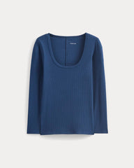 Luxe Rib Deep U-Neck Top | Estate Blue