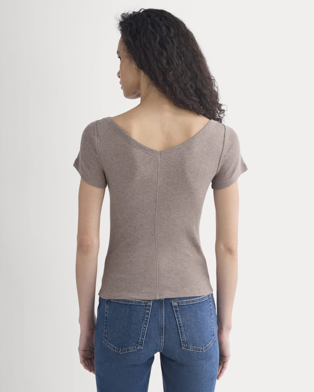 Tissue Short-Sleeve V-Neck Top | Heathered Chocolate Chip