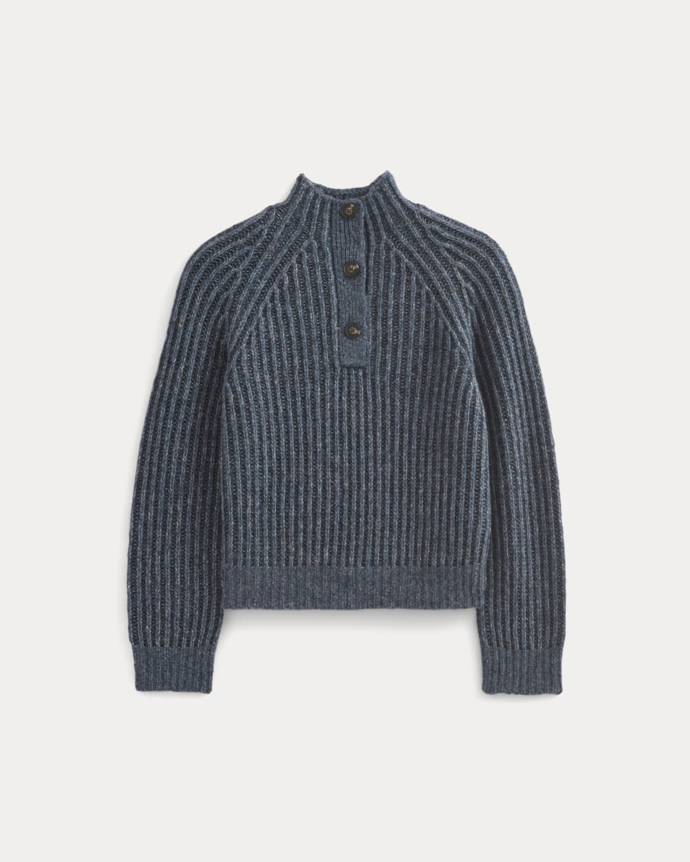 Funnel-Neck Ribbed Henley Sweater | Indigo
