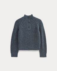 Funnel-Neck Ribbed Henley Sweater | Indigo