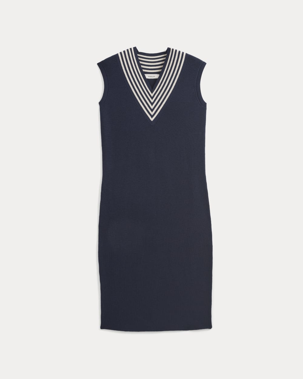 Relaxed V-Neck Midi Sweater Dress in Cotton Merino | Navy