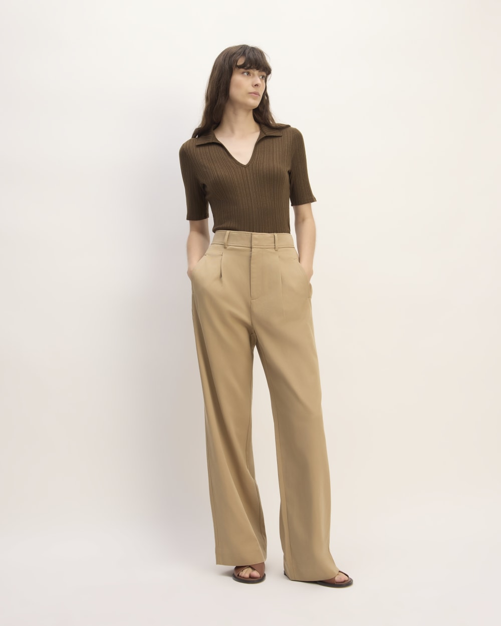 The Rib Soft Knit Open Collar Polo | Cocoa