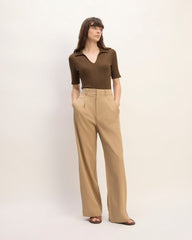 The Rib Soft Knit Open Collar Polo | Cocoa