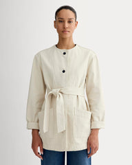 The Long Denim Barrel Jacket | Garment-Dyed Sand